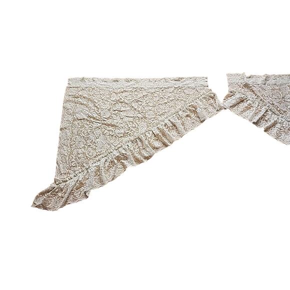 Elegant Beige Lace Swag Style Valance 2 Panels Romantic Floral Design 37x33 in - Picture 3 of 8